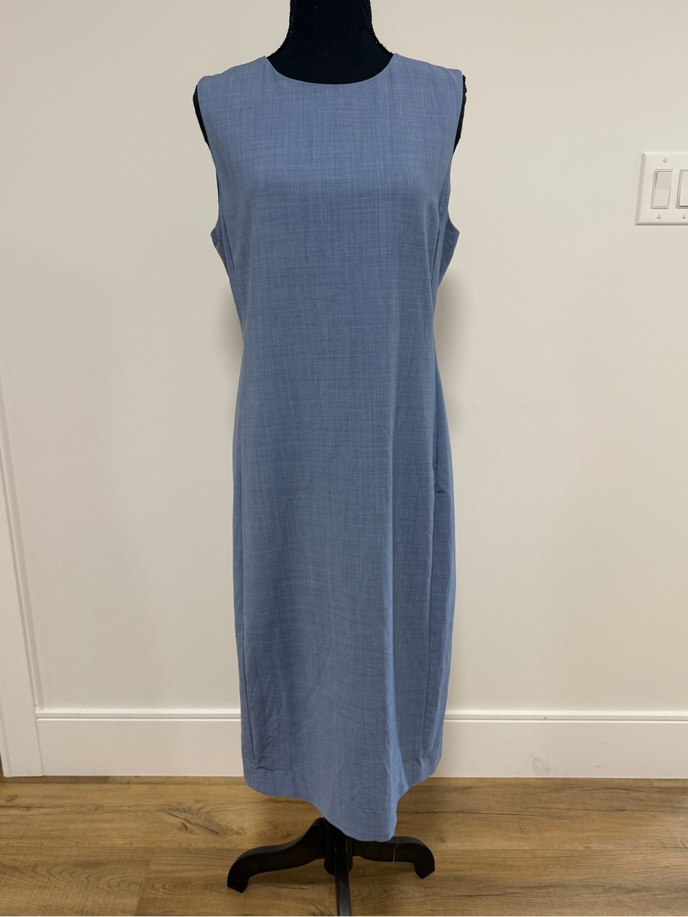 Theory Wool Dress Sz 10 Dusty Blue Sleeveless Long Shift Office Formal Workdress